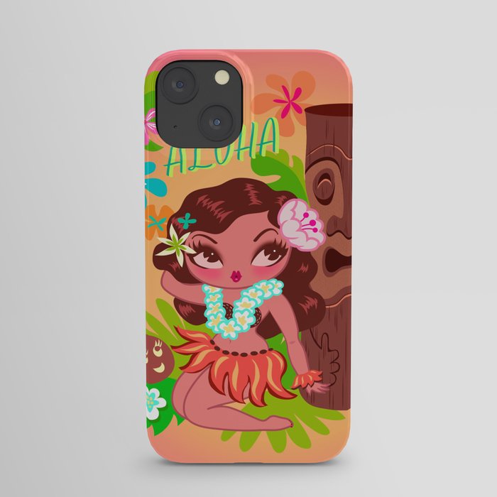 Cute Retro Hula Girl with Tiki iPhone Case