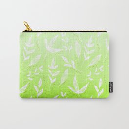 White Leaves on a Green Background Pattern Carry-All Pouch