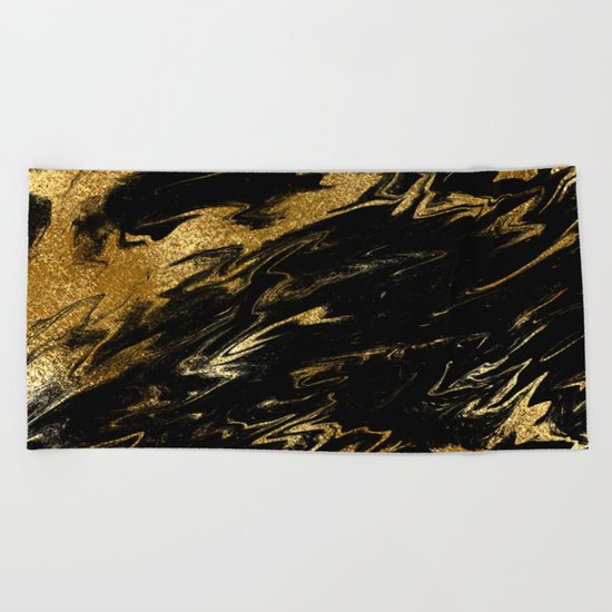 Luxury and sparkle gold glitter and black marble on #Society6 Beach Towel