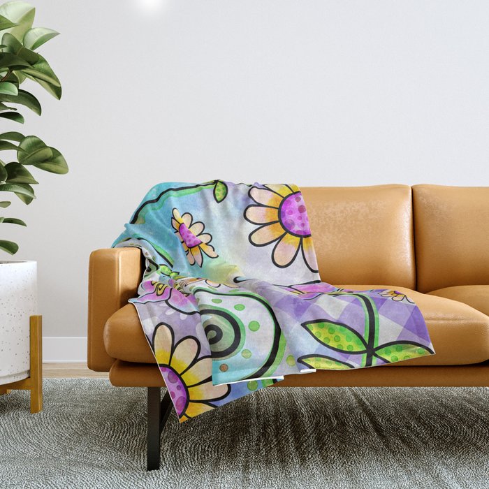 Watercolor Doodle Floral Collage Pattern 09 Throw Blanket