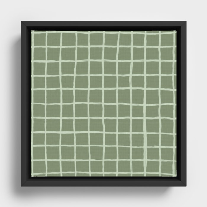 Sage Green Grid Checker Framed Canvas