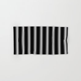 [ Thumbnail: Black and Light Gray Colored Stripes Pattern Hand & Bath Towel ]