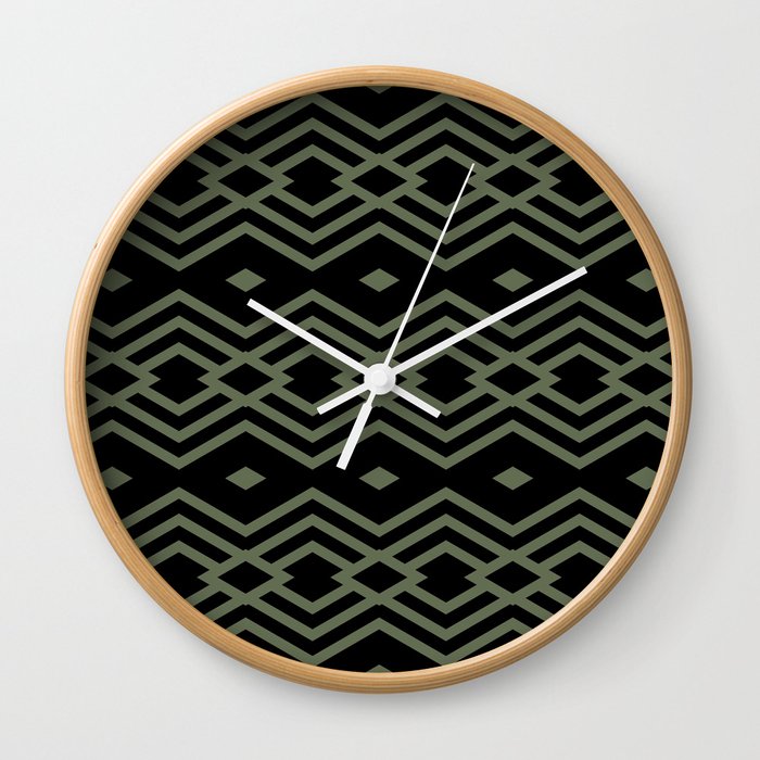 Black and Green Horizontal Stripe Diamond Pattern Pairs DE 2022 Popular Color Hinterland DET509 Wall Clock
