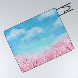 Watercolor spring landscape with cherry trees  Picnic Blanket
