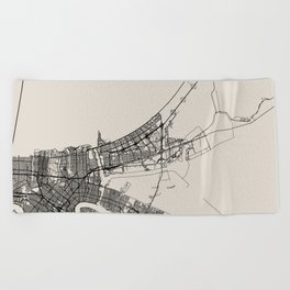 New Orleans USA - Black and White City Map Beach Towel