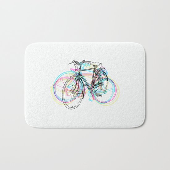 Artistic modern pink teal abstract bicycles art Bath Mat
