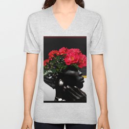 Red flower And Girl V Neck T Shirt