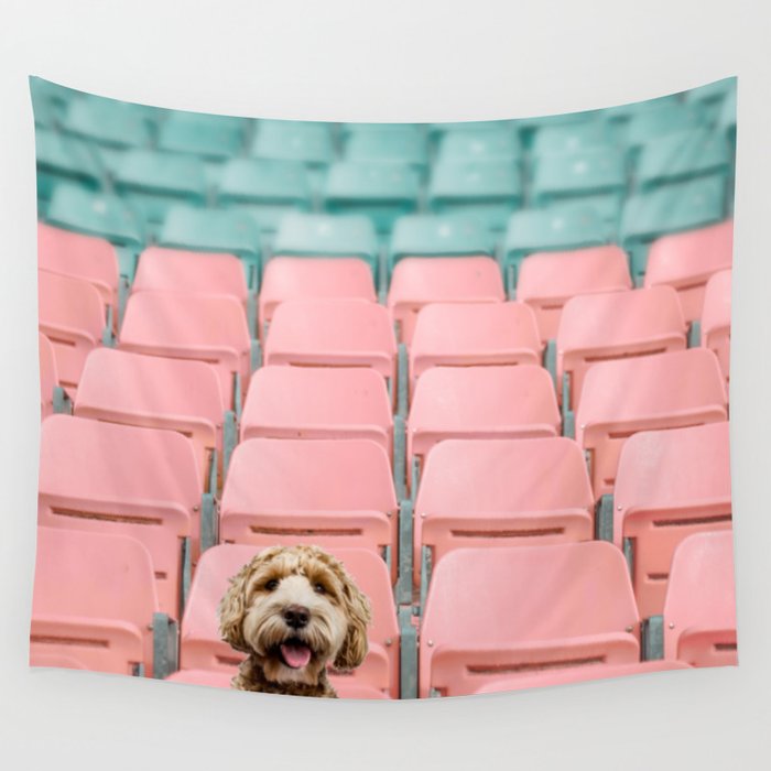 Labradoodle Sitting in Stadium Wall Tapestry