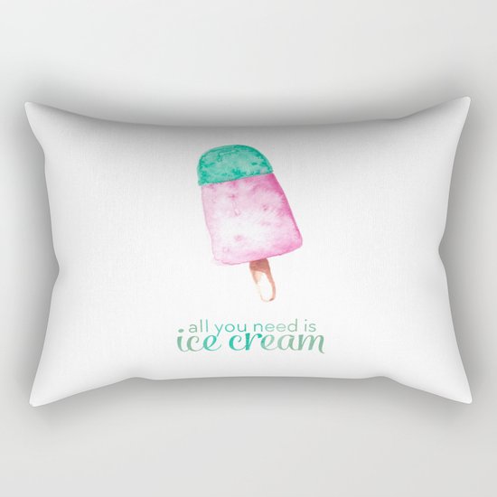 ALL YOU NEED IS ICECREAM - Watercolor illustration & Typography Rectangular Pillow
