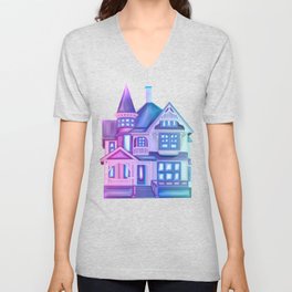 Feminine Purple Blue Gradient Victorian Dollhouse V Neck T Shirt