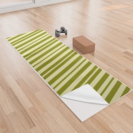 [ Thumbnail: Pale Goldenrod and Green Colored Lines Pattern Yoga Towel ]