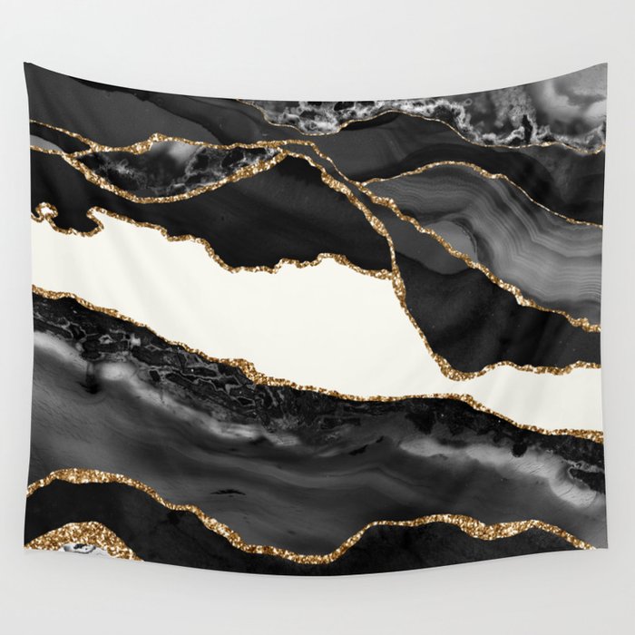In the Mood Black and Gold Agate Wall Tapestry