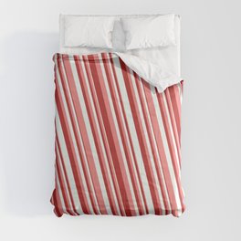[ Thumbnail: Light Coral, Red & Mint Cream Colored Stripes Pattern Comforter ]