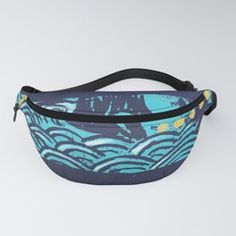 Wave and Boat Linocut Fanny Pack