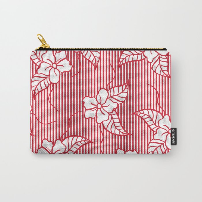 Fashion red flame scarlet white floral hand drawn geometric stripes pattern Carry-All Pouch