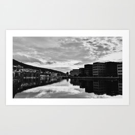 City on the Pier Black and White Art Print