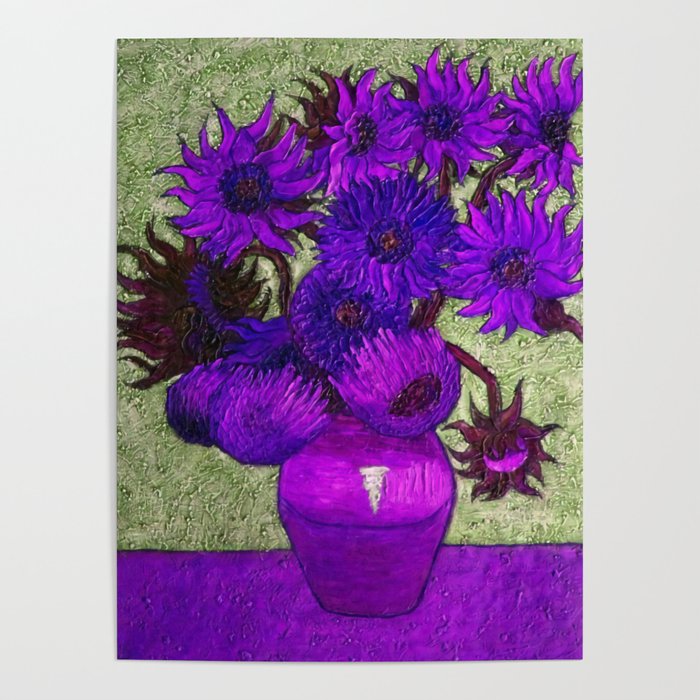 Vincent van Gogh Twelve purple sunflowers in a vase still life blue-gray background portrait painting Poster