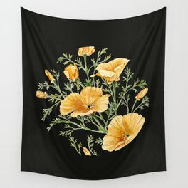 California Poppies on Charcoal Black Wall Tapestry