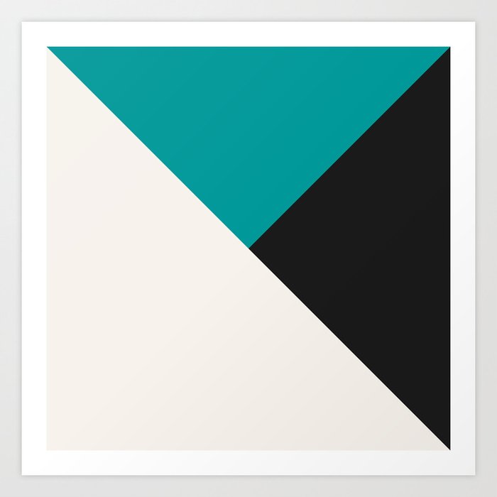 Tricolor Geometry Turquoise Charcoal Art Print