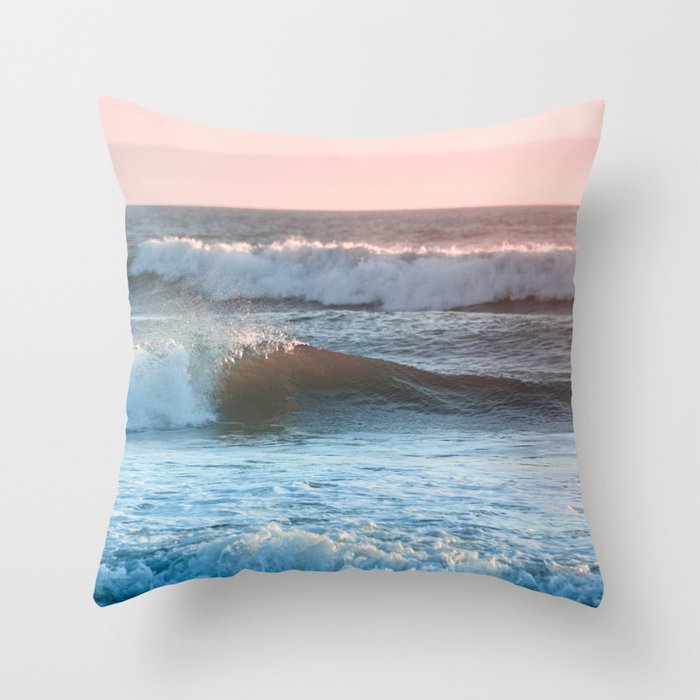 Beach Adventure Summer Waves at Sunset Throw Pillow