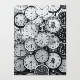 Clocks montage, time variations black and white portrait photograph - photography - photographs Canvas Print