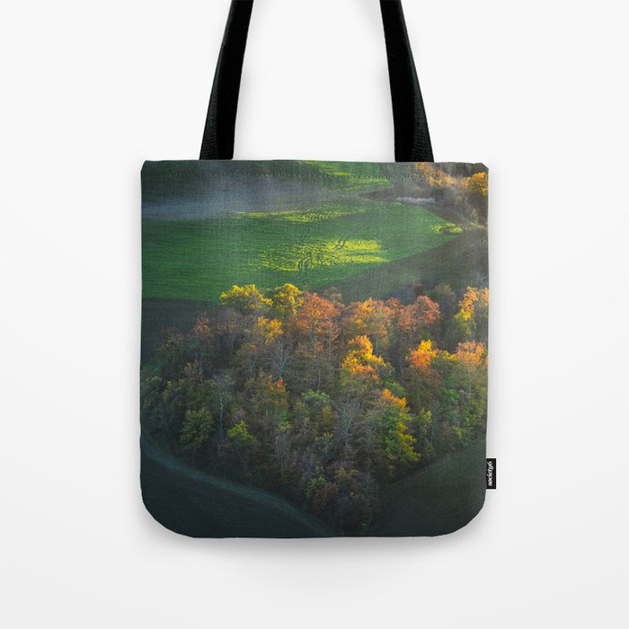 Colourful heart shaped woods in autumn. Tuscany, Italy Tote Bag