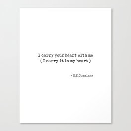 I carry your heart with me - E E Cummings Poem - Minimal, Literature Quote Print 2 - Typewriter Canvas Print