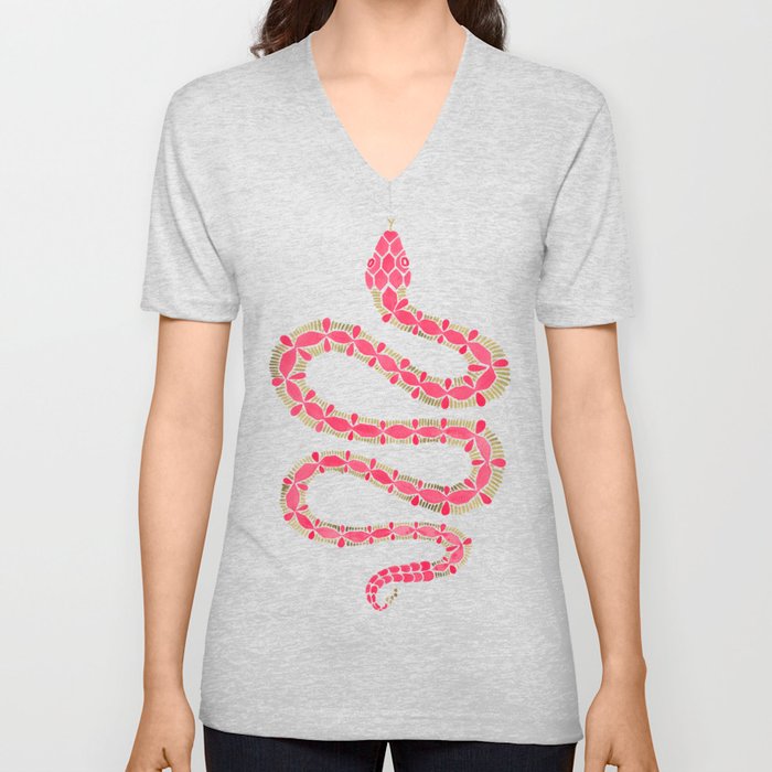Pink & Gold Serpent V Neck T Shirt