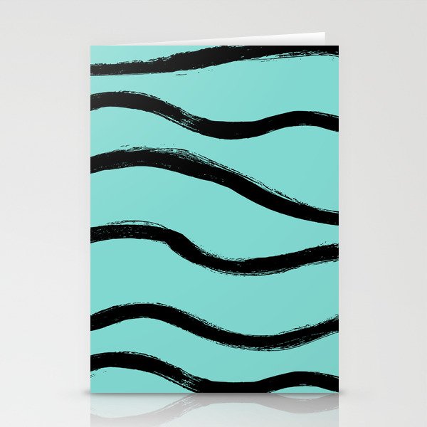 Oh Tiffany, my Darling. - Black Turquoise Brush Waves Stationery Cards