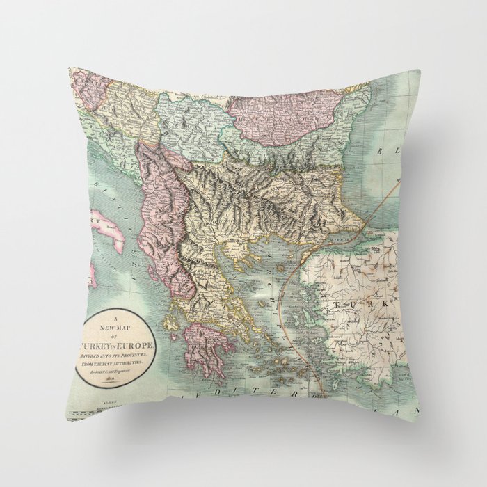 Vintage Map of The Balkans and Turkey (1801) Throw Pillow