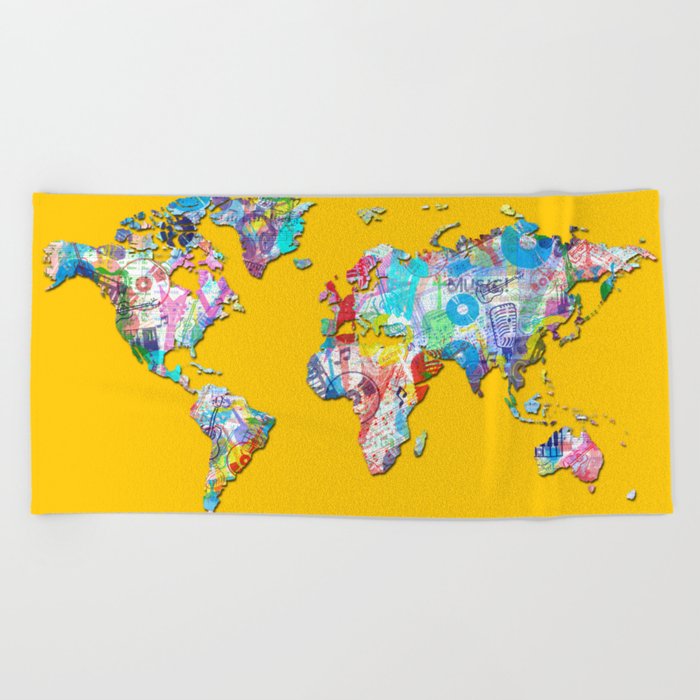 world map music art 1 Beach Towel