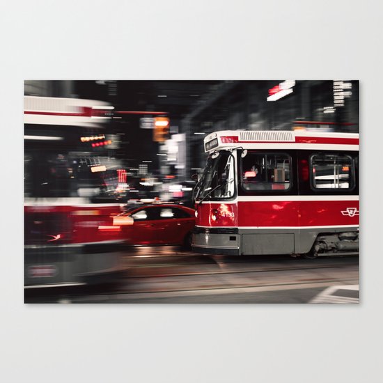 Red buses street Canvas Print