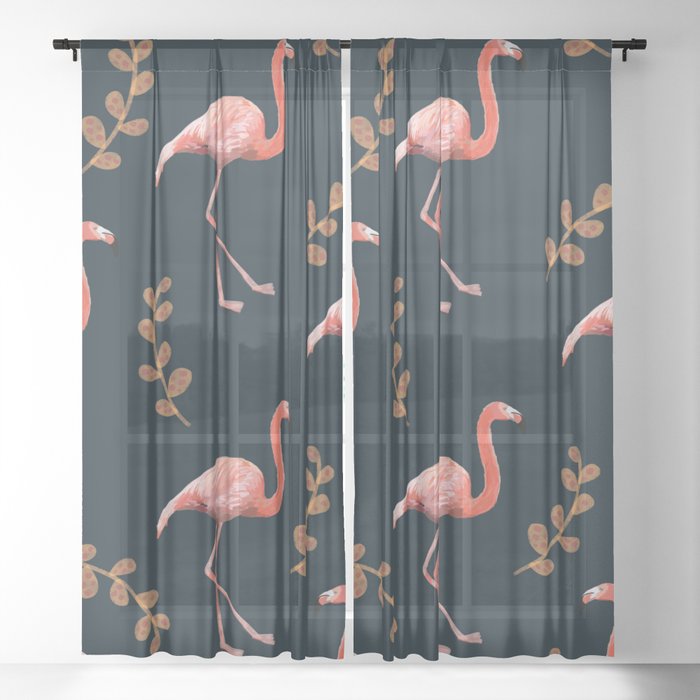 Navy Flamingos Sheer Curtain