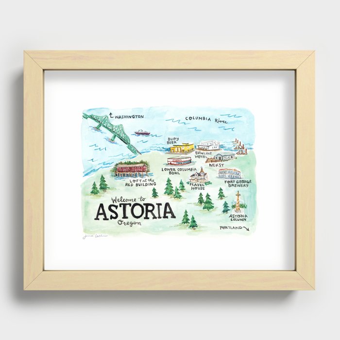 Astoria, Oregon Coast map Recessed Framed Print