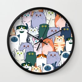 Group of Colorful Breed of Cats Cute Clowder Design Wall Clock