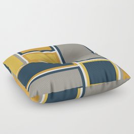 Modular Midcentury Modern Geometric Pattern in Navy Blue, Mustard, Grey, and White Floor Pillow