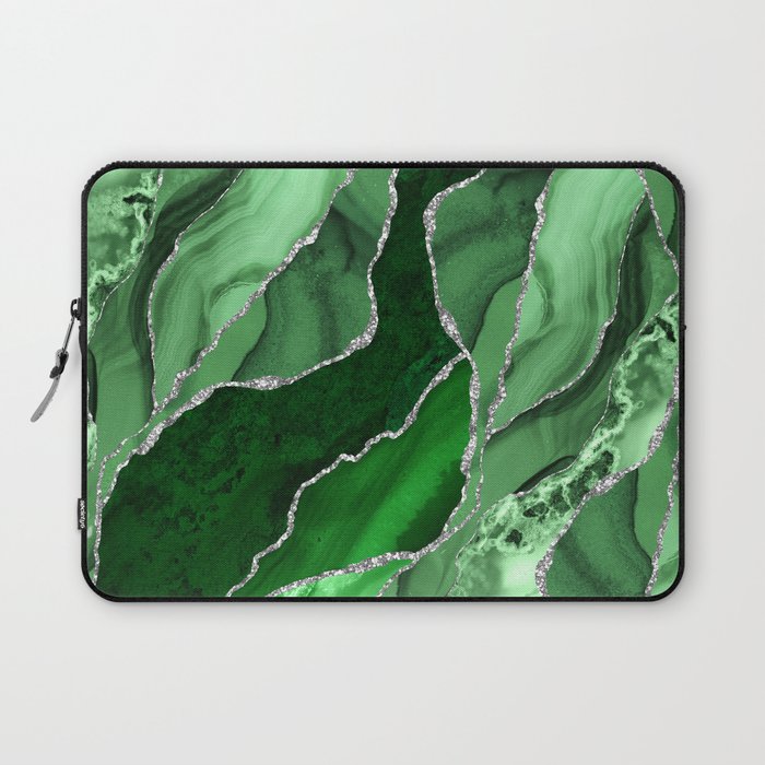 Emerald Green And Silver Marble Waves #society #buyart Laptop Sleeve
