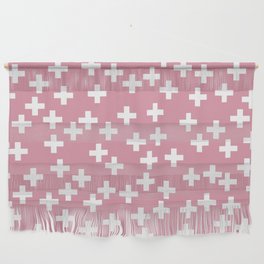 White Cross Symbol Pattern on Blush Pink Wall Hanging