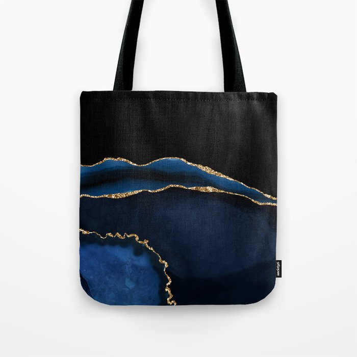 Navy & Gold Agate Texture 05 Tote Bag