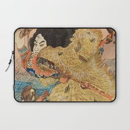 Samurai With Straw Cape Caught In Rainstorm - Antique Japanese Ukiyo-e Woodblock Print Art From The  Laptop Sleeve