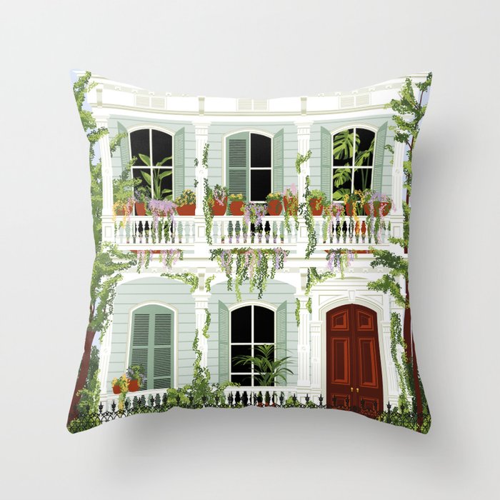 New Orleans Mint Green House in Victorian Architecture Throw Pillow
