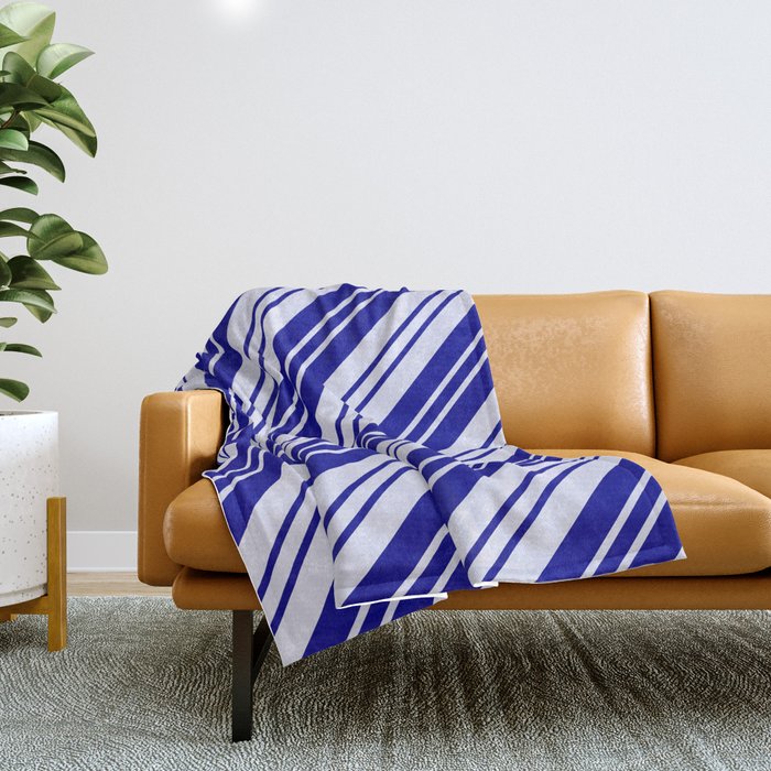 Dark Blue and Lavender Colored Lines Pattern Throw Blanket
