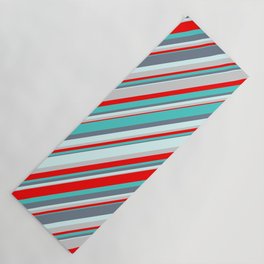 [ Thumbnail: Colorful Light Grey, Red, Turquoise, Slate Gray & Light Cyan Colored Pattern of Stripes Yoga Mat ]
