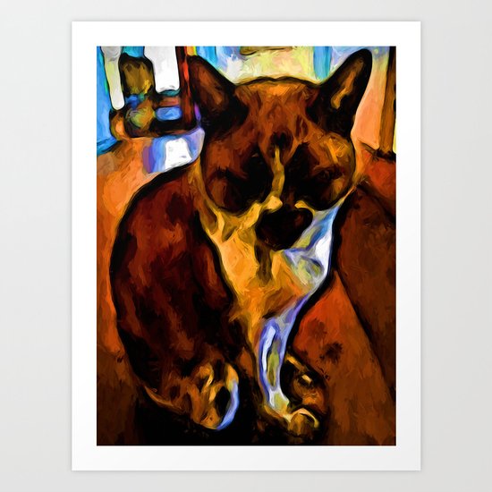 Sleeping Orange and Black Cat with some Blue Art Print