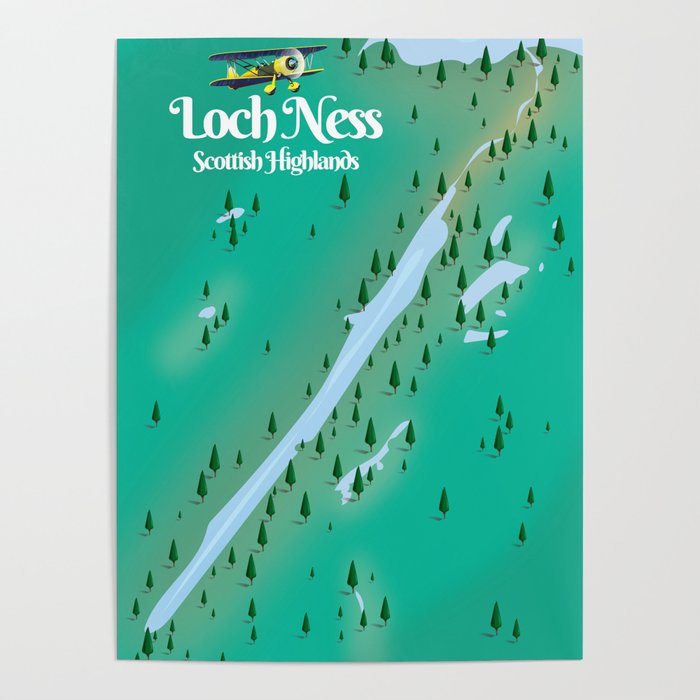 Loch Ness Scottish Highlands travel map Poster