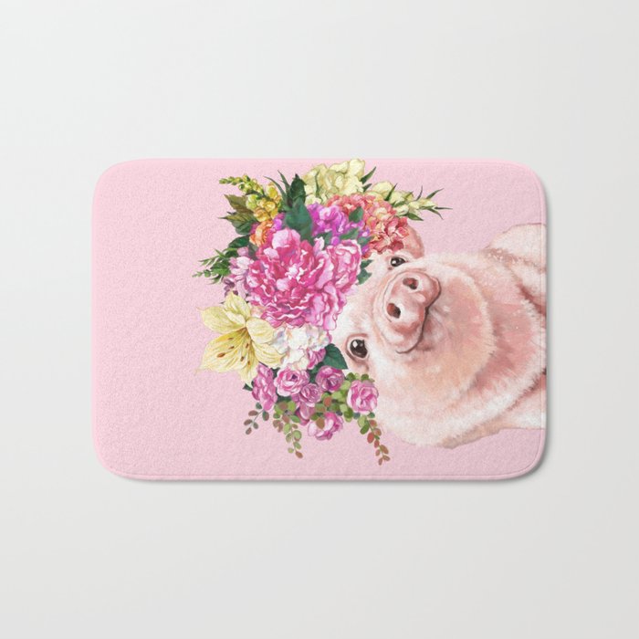 Flower Crown BB Pig in Pink Bath Mat