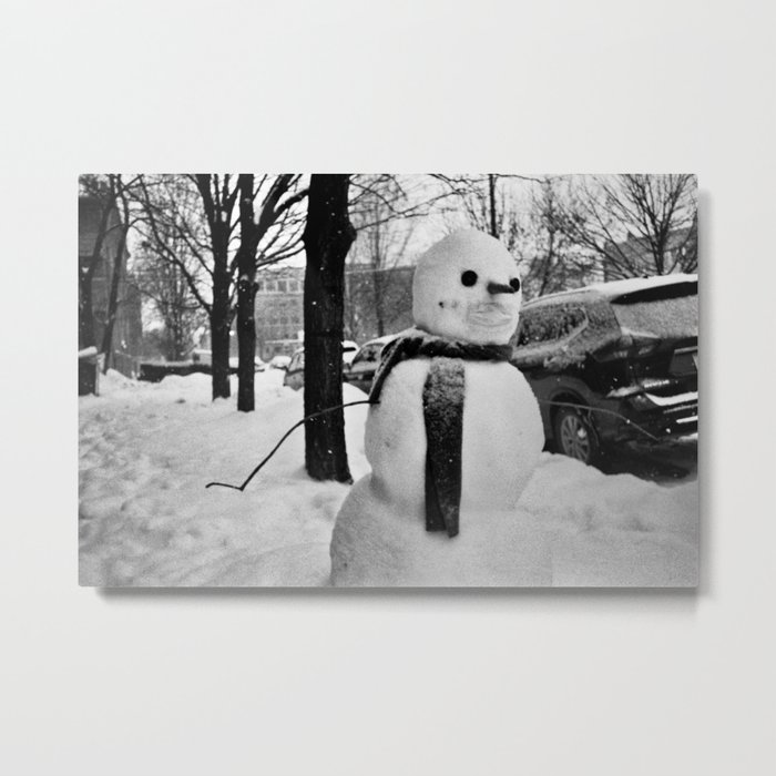 Sidewalk Snowman Metal Print