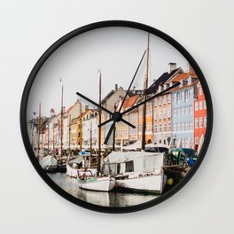 The Row | City Photography of Boats and Colorful Houses in Nyhavn Copenhagen Denmark Europe Wall Clock