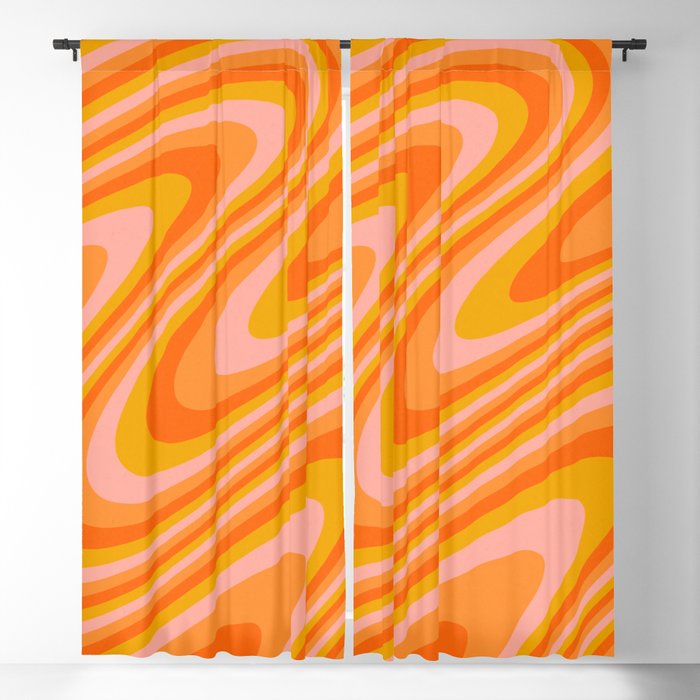 Retro 70s Swirl Pattern Orange Pink Blackout Curtain