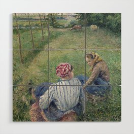 Young Peasant Girls Resting in the Fields near Pontoise Wood Wall Art
